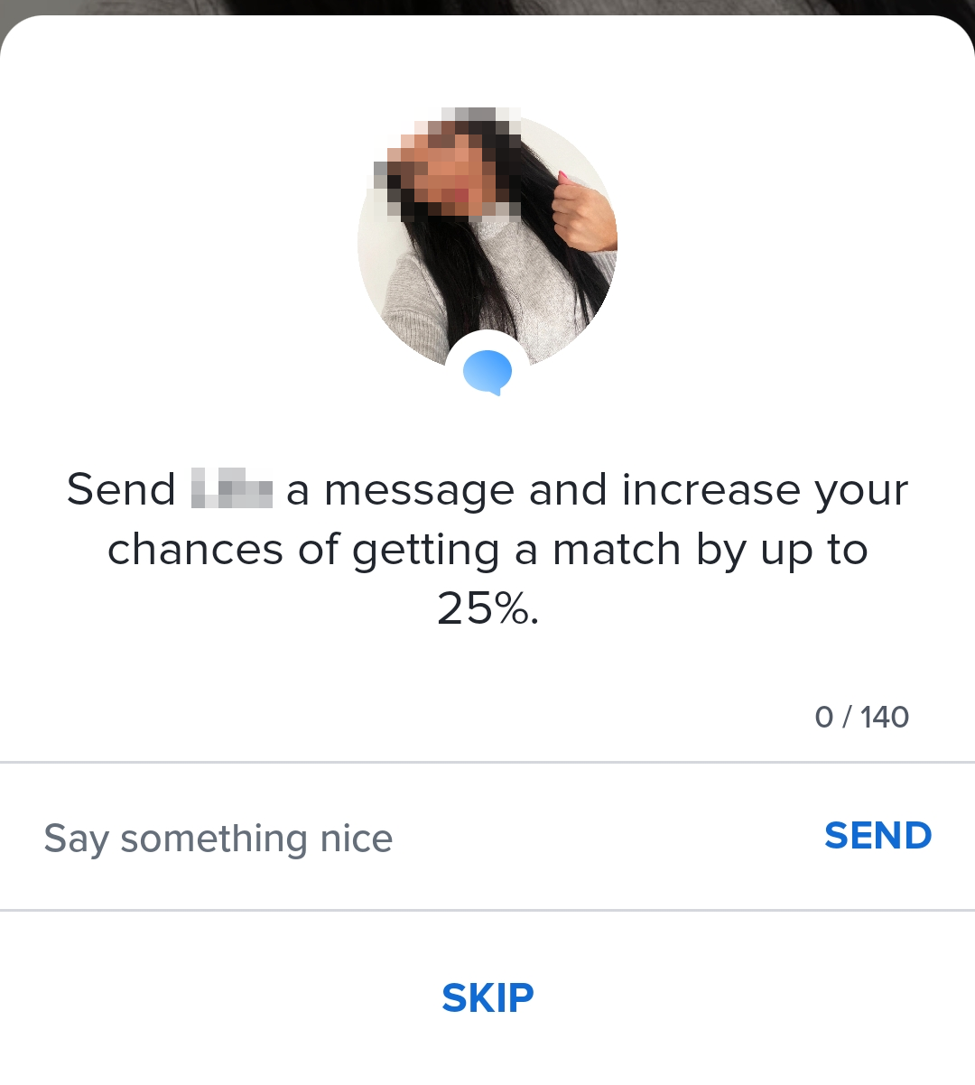 Message before Matching pop-up